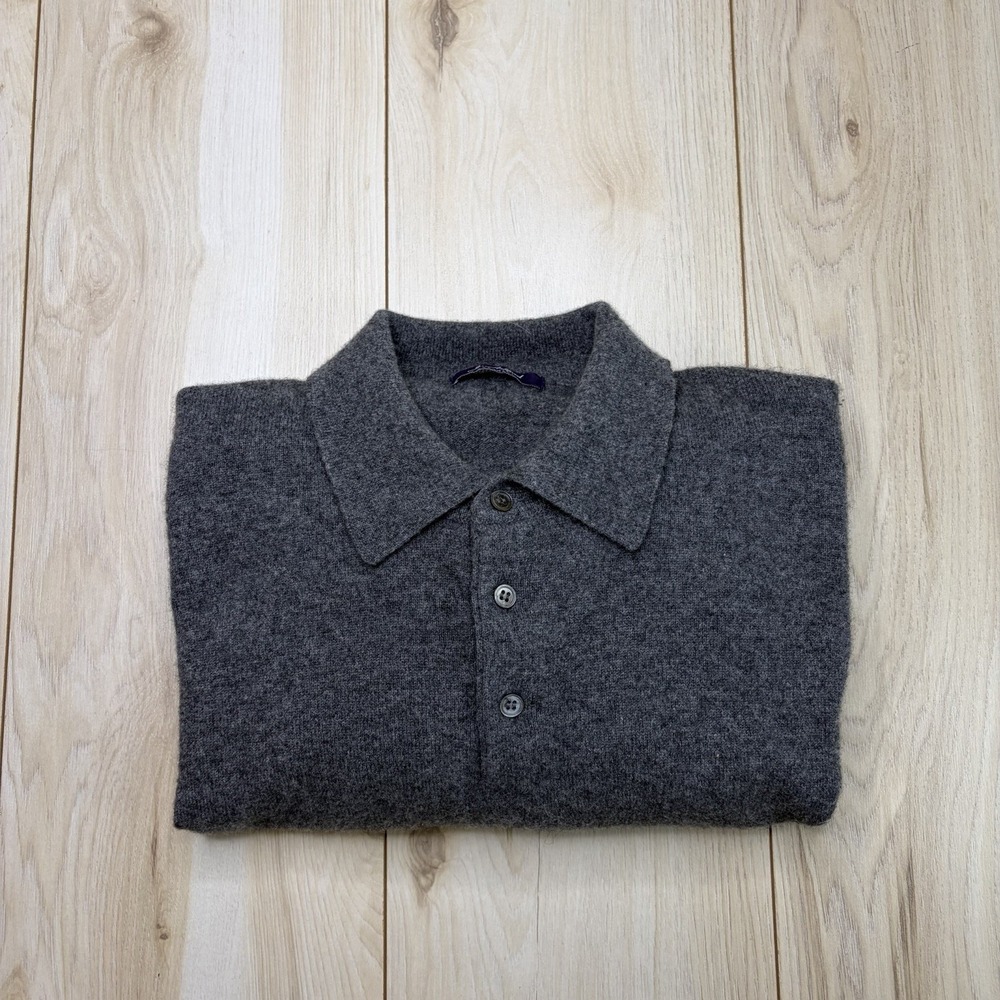 J Ashford 100% Cashmere Gray Quarter Button Up Sweater Men's XL Long Sleeve